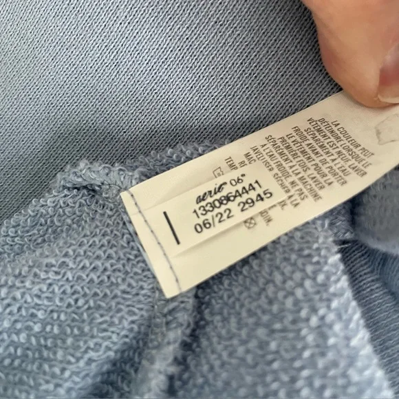 Aerie Soft Blue Knit Hoodie V-Neck Oversized - Picture 6 of 11